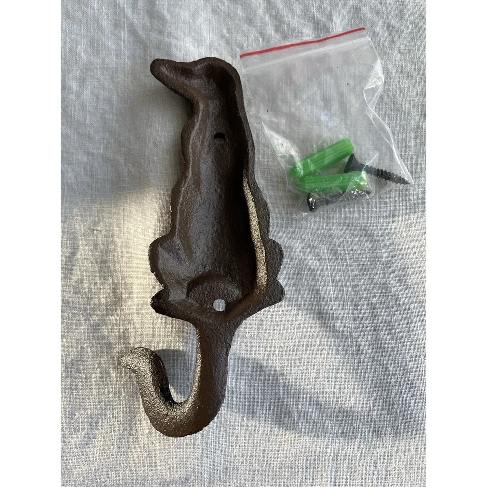 Cast Iron Dog Wall Hook Rustic Brown Coat Key Leash Holder Farmhouse Cottagecore